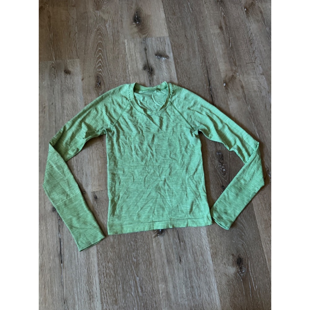 Lululemon Swiftly Tech Long Sleeve Crew Lime Green Striped Running Shirt Size 4